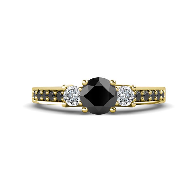 Valene Black and White Diamond Three Stone with Side Black Diamond Ring 