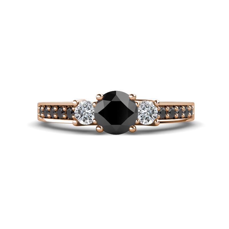 Valene Black and White Diamond Three Stone with Side Black Diamond Ring 
