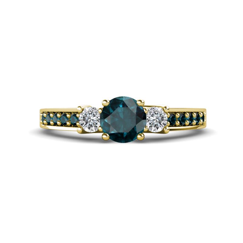 Valene London Blue Topaz and Diamond Three Stone with Side London Blue Topaz Ring 