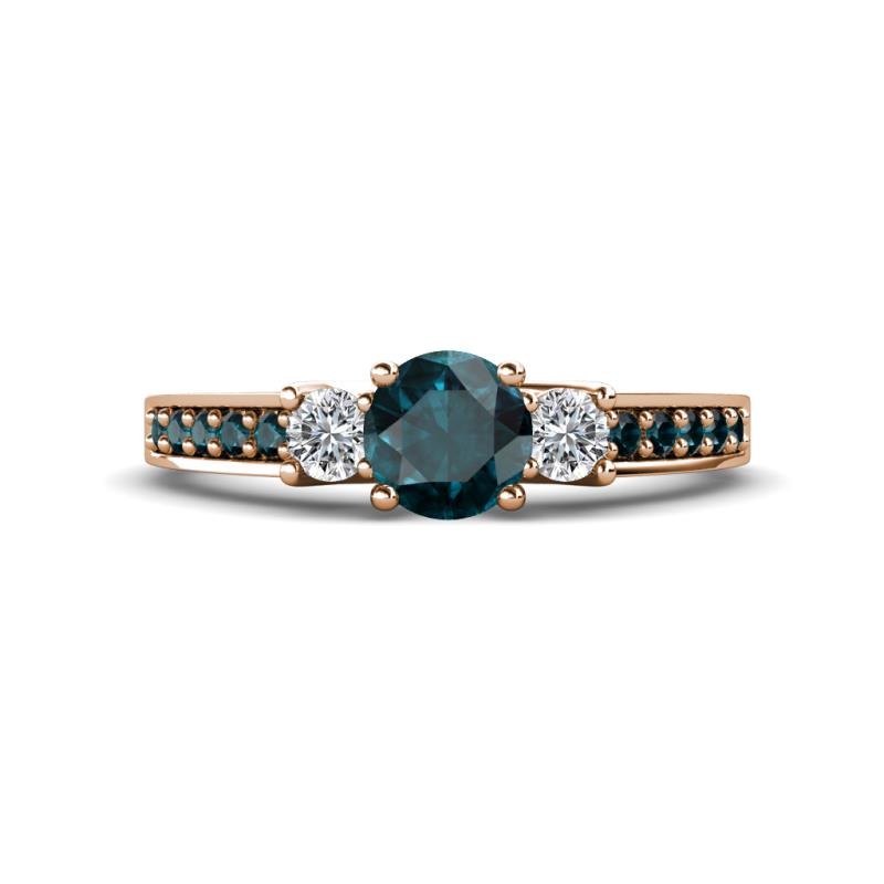 Valene London Blue Topaz and Diamond Three Stone with Side London Blue Topaz Ring 