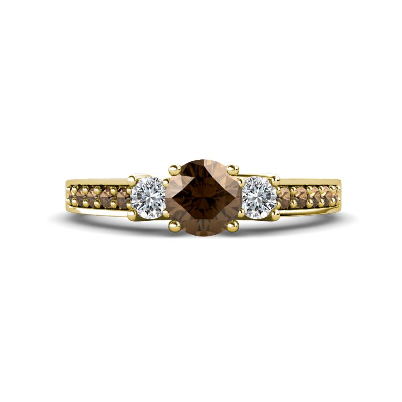 Valene Smoky Quartz and Diamond Three Stone with Side Smoky Quartz Ring 