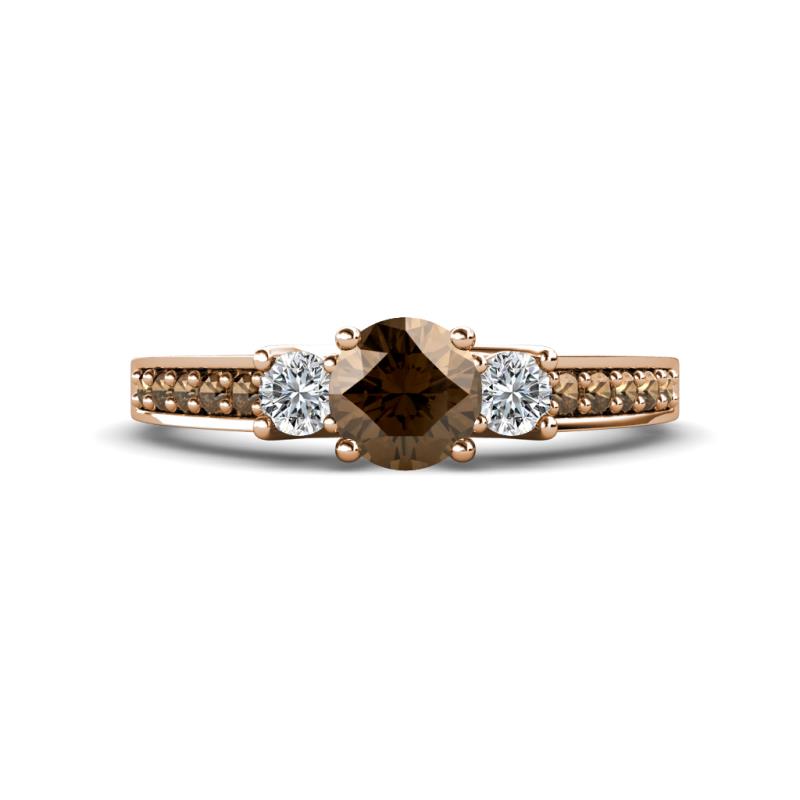 Valene Smoky Quartz and Diamond Three Stone with Side Smoky Quartz Ring 