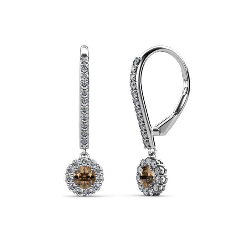 Ava Smoky Quartz and Diamond Halo Dangling Earrings 