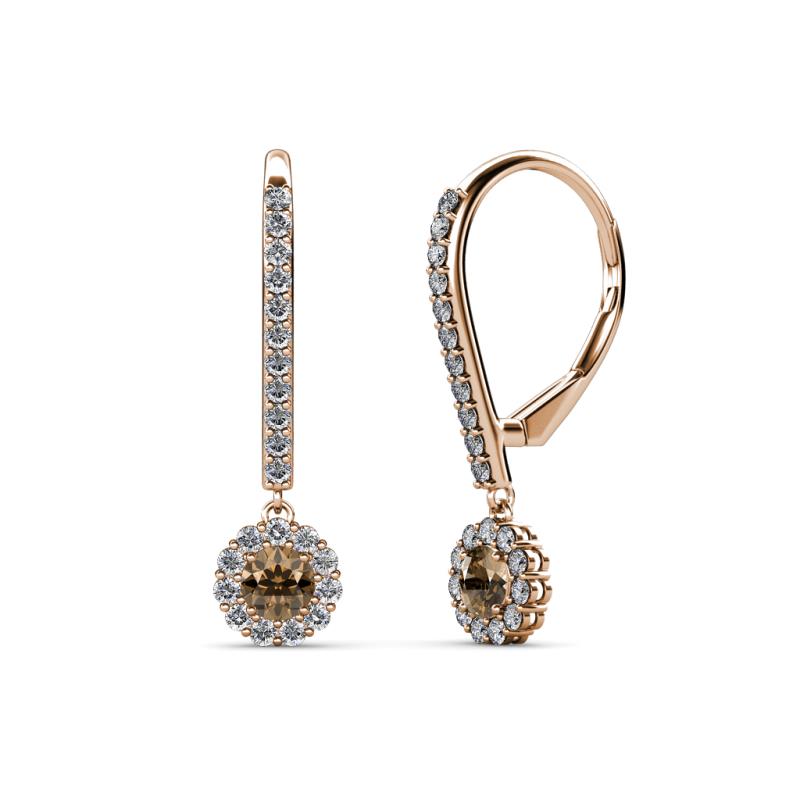 Ava Smoky Quartz and Diamond Halo Dangling Earrings 