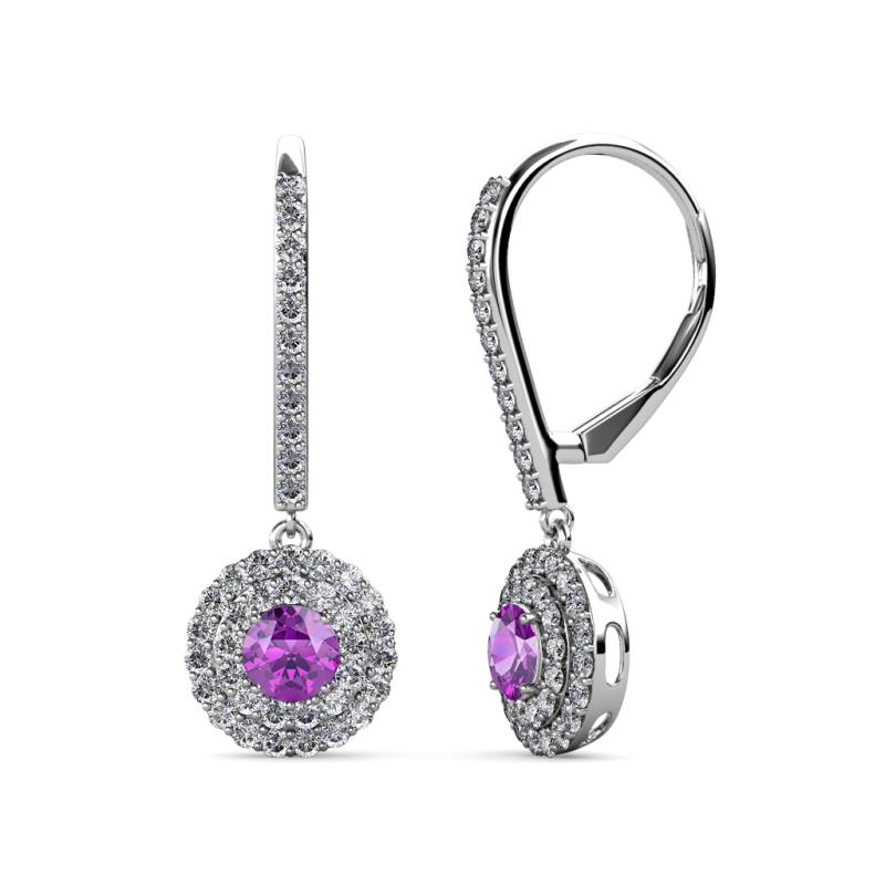 Mavra 3.5mm Amethyst and Diamond Double Halo Dangling Earrings 