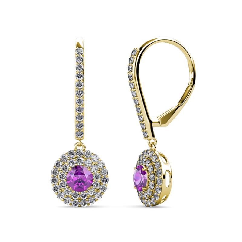 Mavra 3.5mm Amethyst and Diamond Double Halo Dangling Earrings 