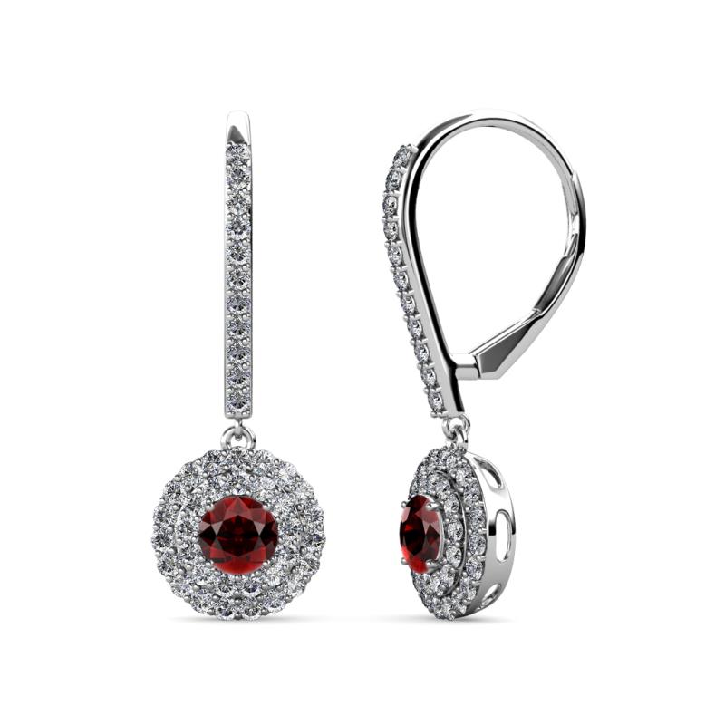 Mavra 3.5mm Red Garnet and Diamond Double Halo Dangling Earrings 