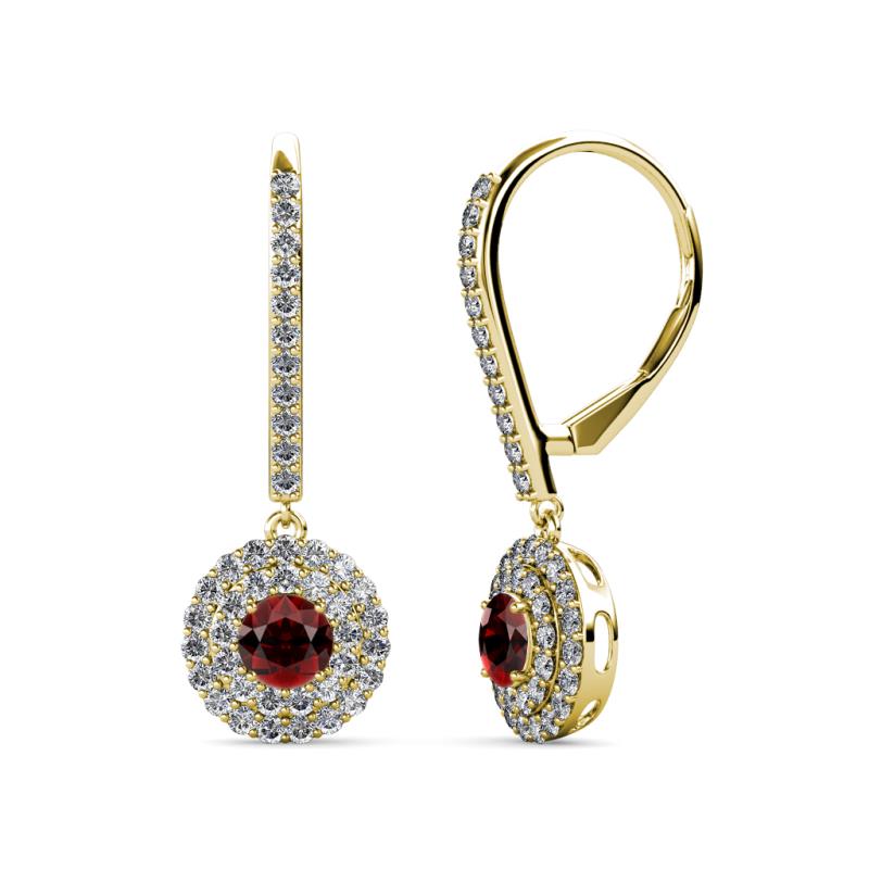 Mavra 3.5mm Red Garnet and Diamond Double Halo Dangling Earrings 