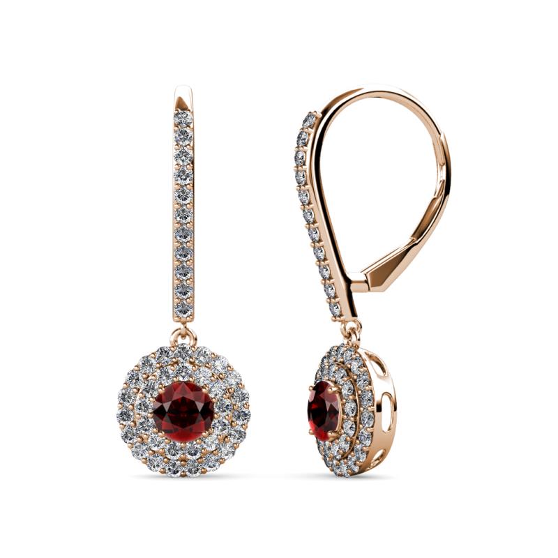 Mavra 3.5mm Red Garnet and Diamond Double Halo Dangling Earrings 