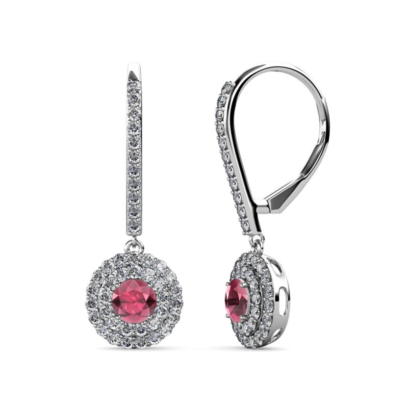 Mavra 3.5mm Rhodolite Garnet and Diamond Double Halo Dangling Earrings 