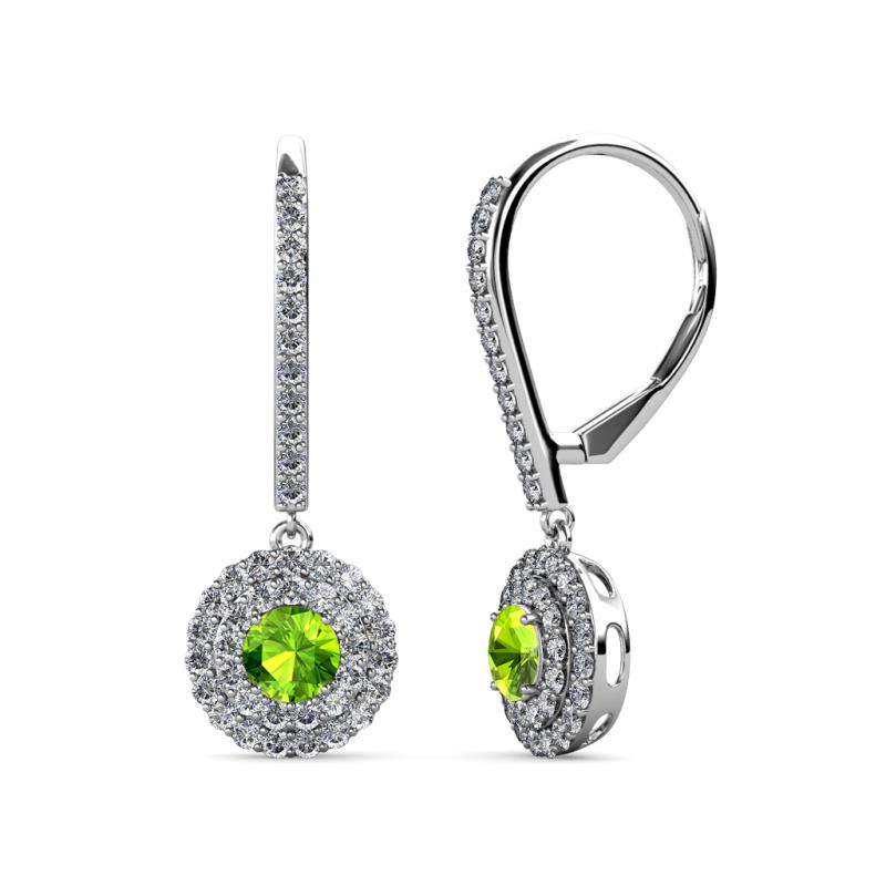 Mavra 3.5mm Peridot and Diamond Double Halo Dangling Earrings 