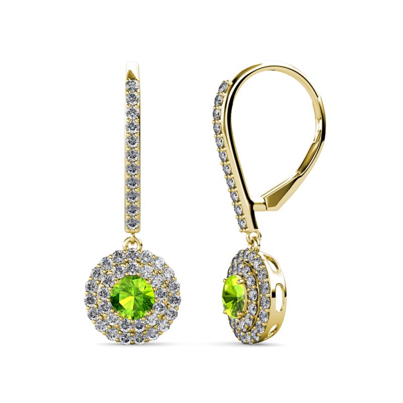 Mavra 3.5mm Peridot and Diamond Double Halo Dangling Earrings 