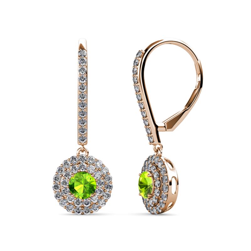 Mavra 3.5mm Peridot and Diamond Double Halo Dangling Earrings 