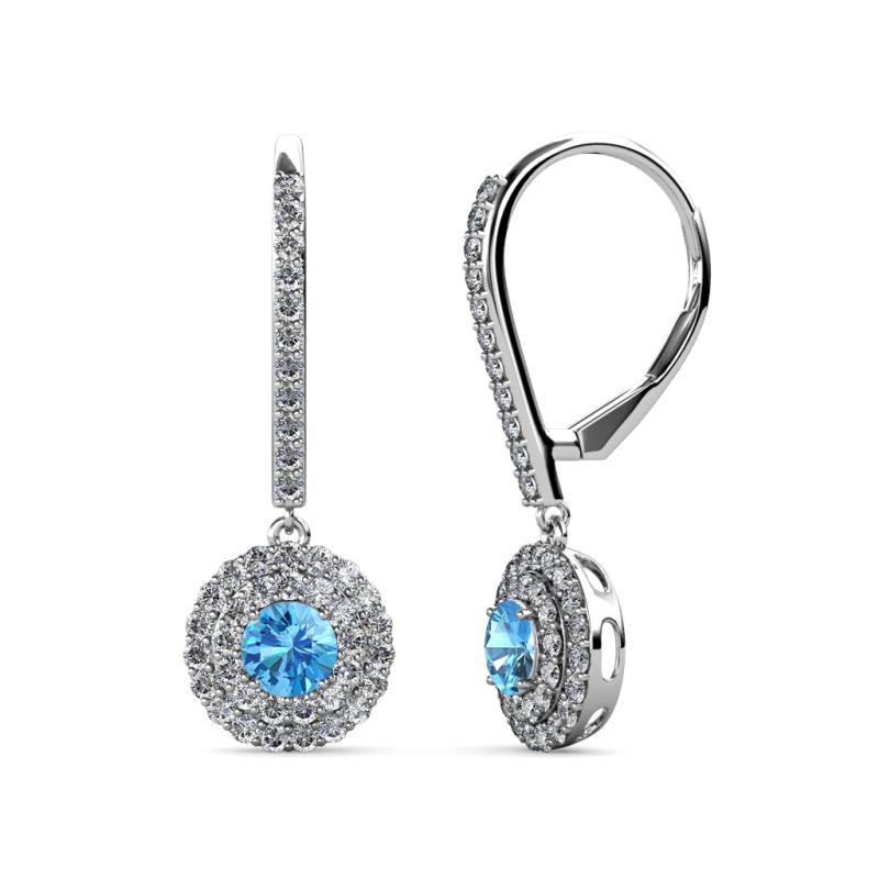Mavra 3.5mm Blue Topaz and Diamond Double Halo Dangling Earrings 