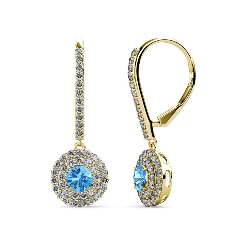 Mavra 3.5mm Blue Topaz and Diamond Double Halo Dangling Earrings 