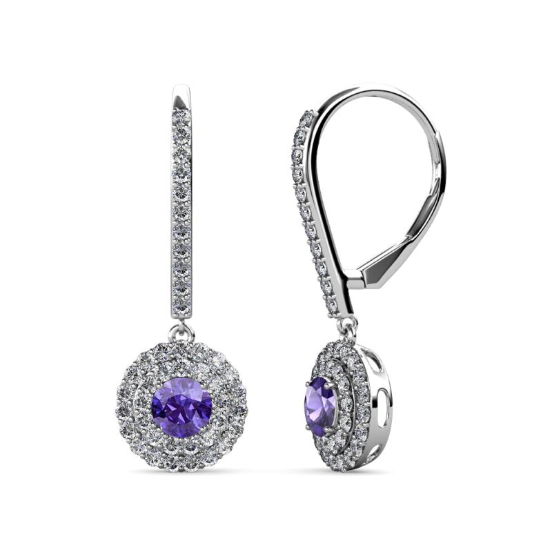 Mavra 3.5mm Iolite and Diamond Double Halo Dangling Earrings 