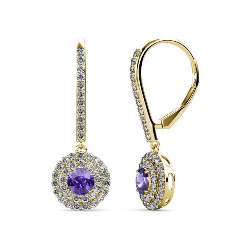 Mavra 3.5mm Iolite and Diamond Double Halo Dangling Earrings 