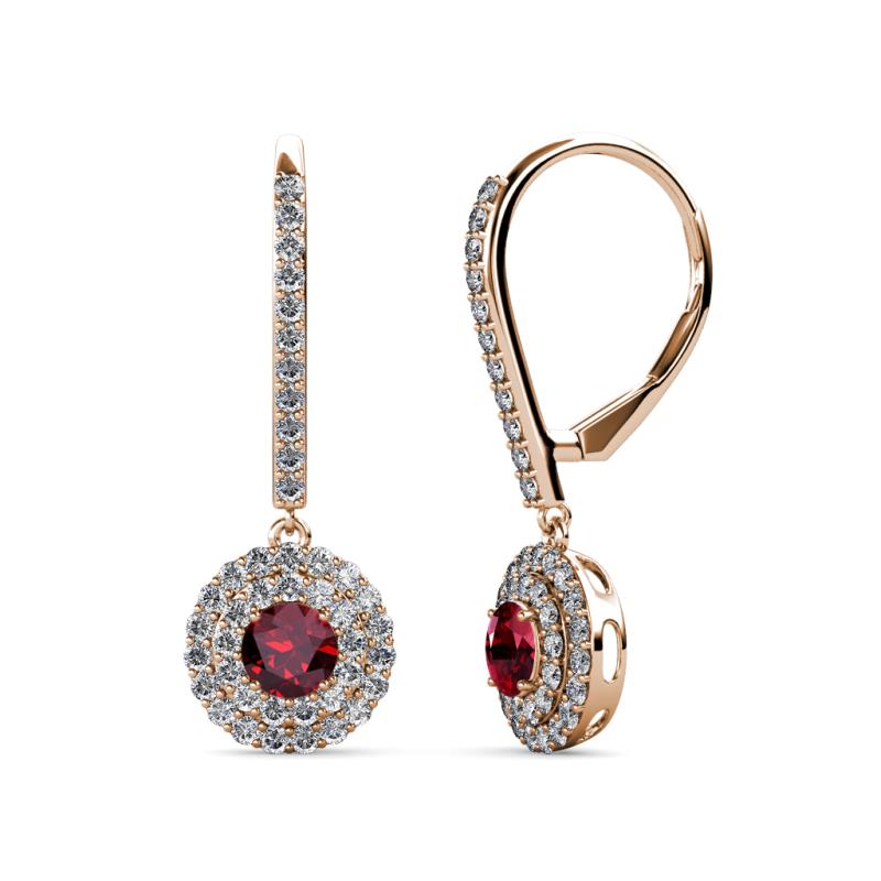 Mavra 3.5mm Ruby and Diamond Double Halo Dangling Earrings 