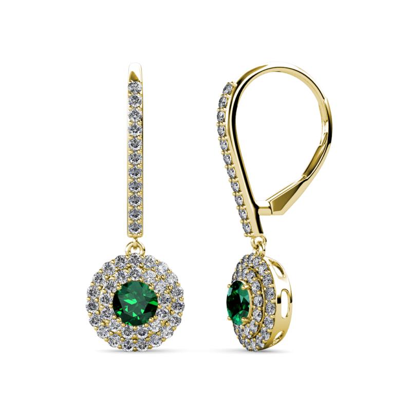 Mavra 3.5mm Emerald and Diamond Double Halo Dangling Earrings 