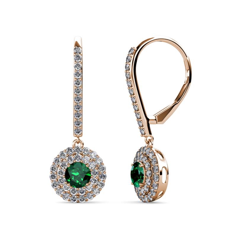 Mavra 3.5mm Emerald and Diamond Double Halo Dangling Earrings 