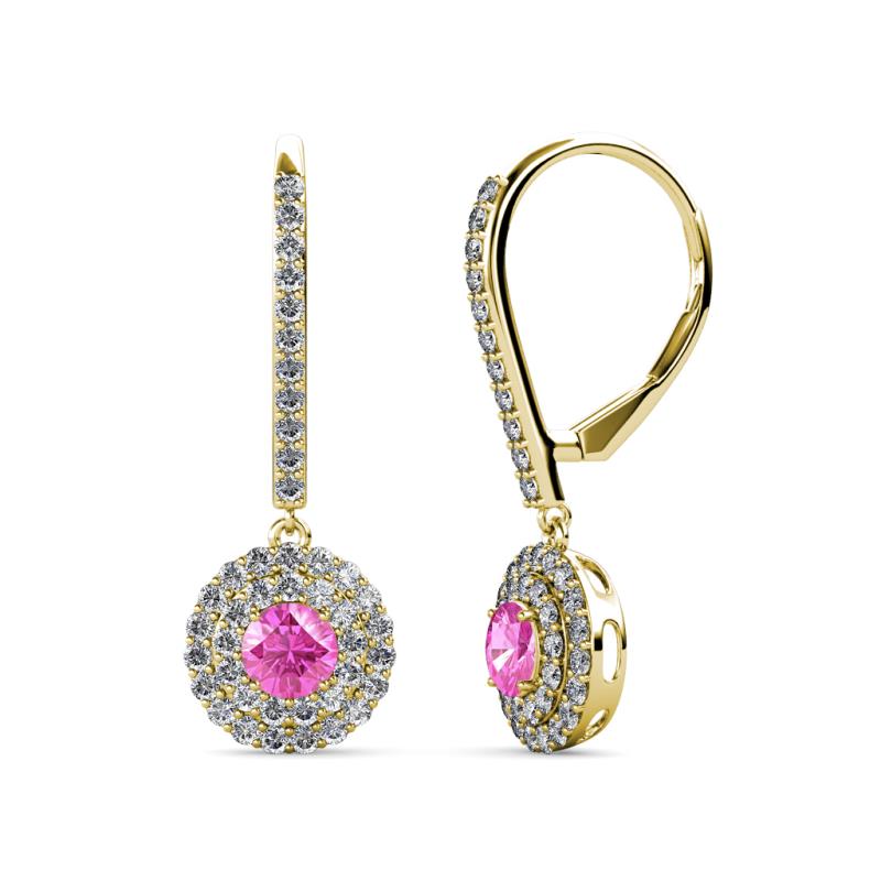 Mavra 3.5mm Pink Sapphire and Diamond Double Halo Dangling Earrings 