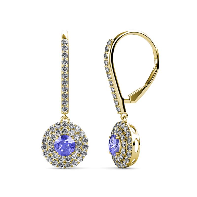 Mavra 3.5mm Tanzanite and Diamond Double Halo Dangling Earrings 