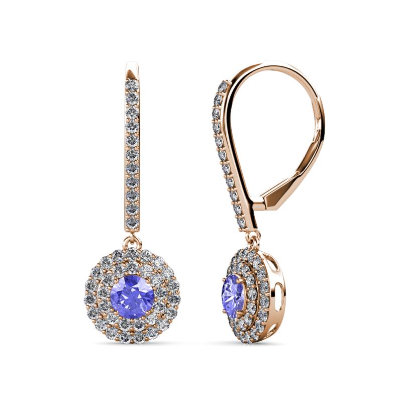 Mavra 3.5mm Tanzanite and Diamond Double Halo Dangling Earrings 