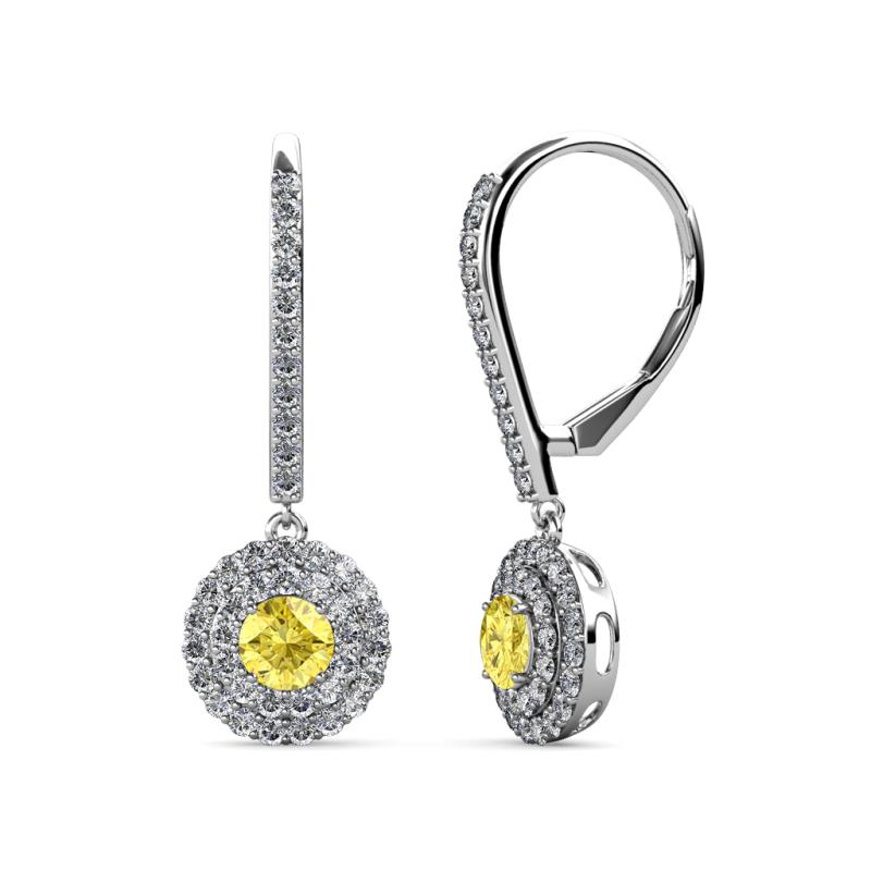 Mavra 3.5mm Yellow Sapphire and Diamond Double Halo Dangling Earrings 