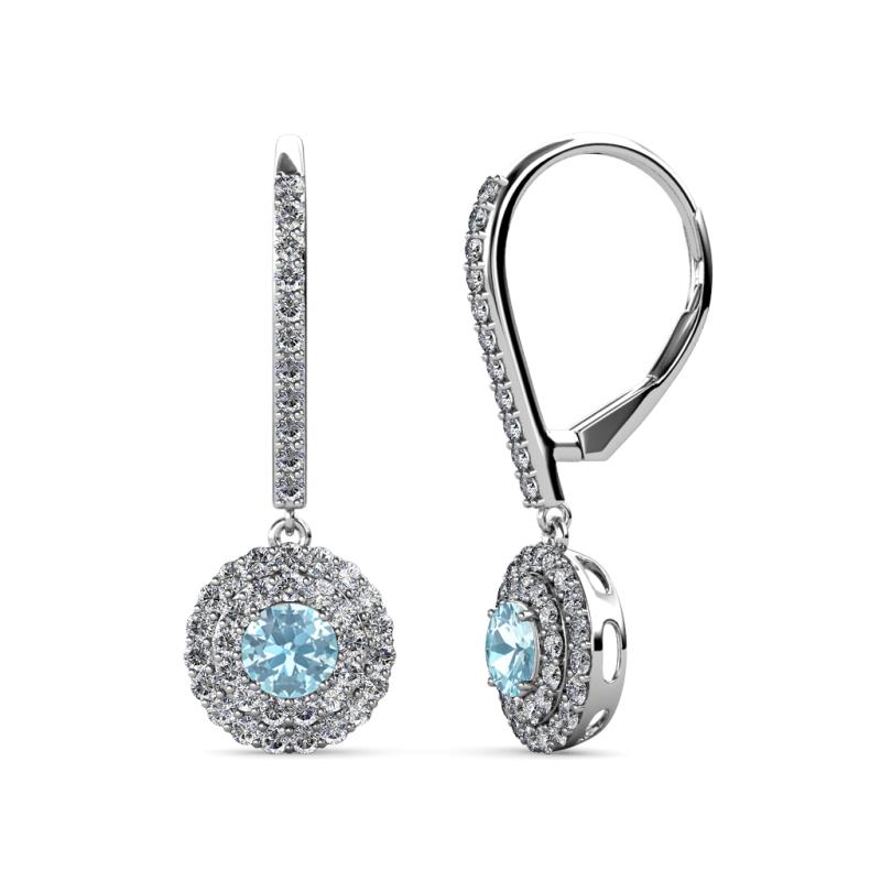 Mavra 3.5mm Aquamarine and Diamond Double Halo Dangling Earrings 