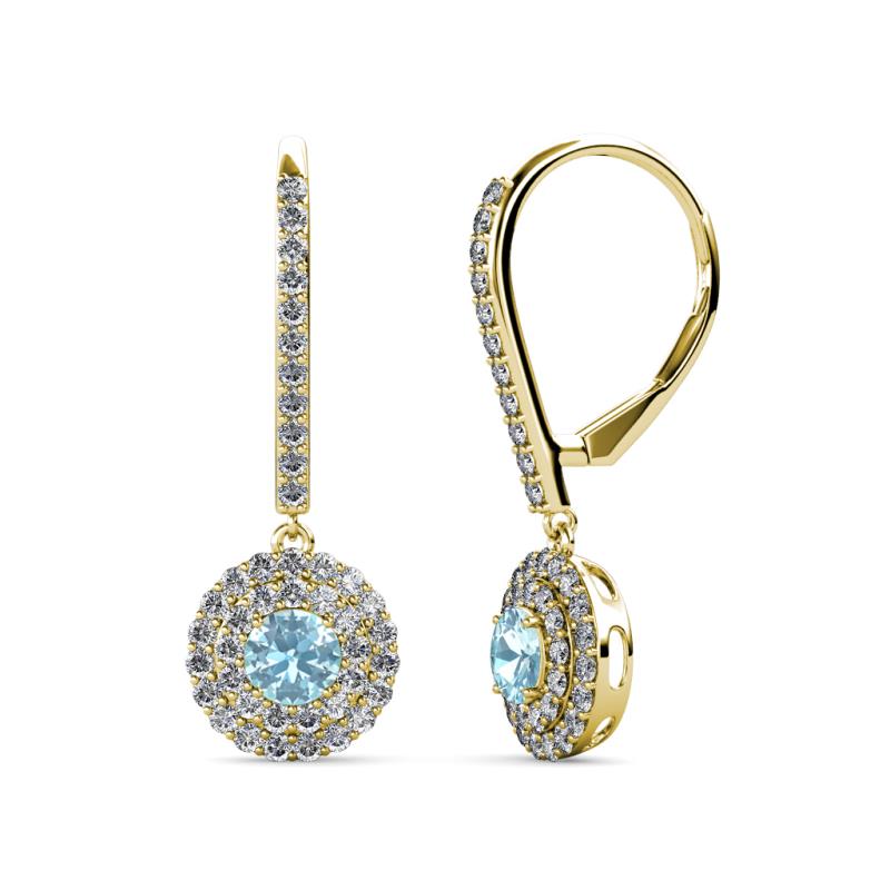 Mavra 3.5mm Aquamarine and Diamond Double Halo Dangling Earrings 
