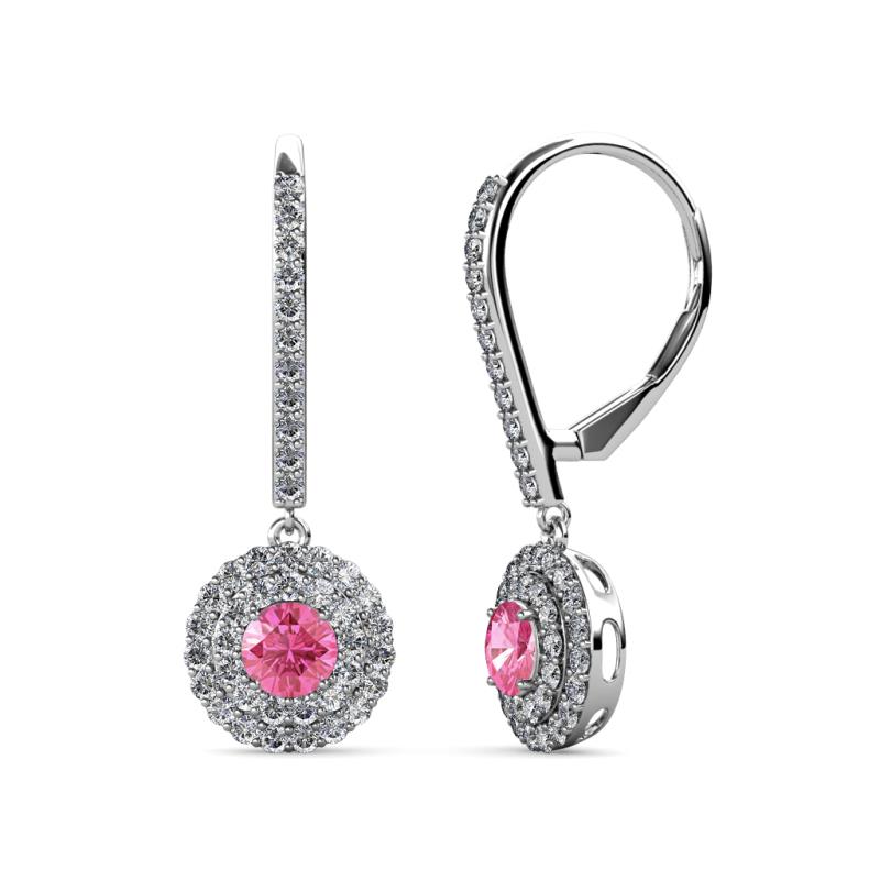Mavra 3.5mm Pink Tourmaline and Diamond Double Halo Dangling Earrings 