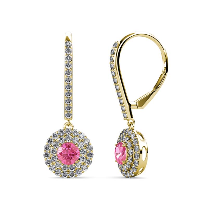 Mavra 3.5mm Pink Tourmaline and Diamond Double Halo Dangling Earrings 