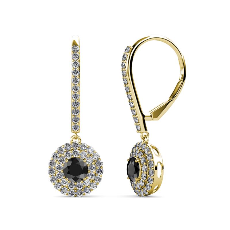 Mavra 3.5mm Black and White Diamond Double Halo Dangling Earrings 