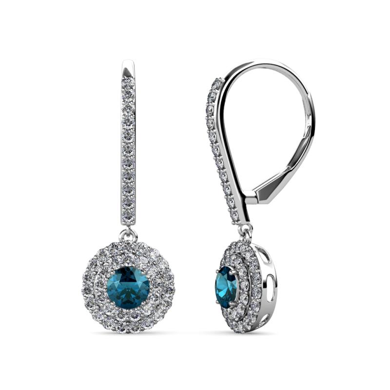 Mavra 3.5mm Blue and White Diamond Double Halo Dangling Earrings 