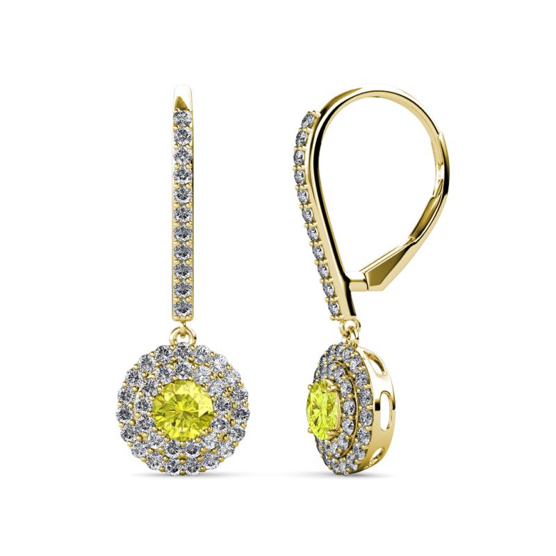 Mavra 3.5mm Yellow and White Diamond Double Halo Dangling Earrings 