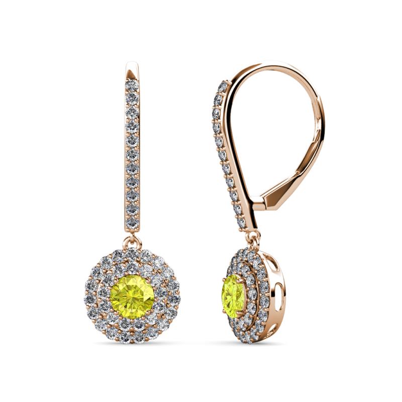 Mavra 3.5mm Yellow and White Diamond Double Halo Dangling Earrings 