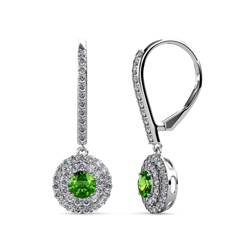 Mavra 3.5mm Green Garnet and Diamond Double Halo Dangling Earrings 