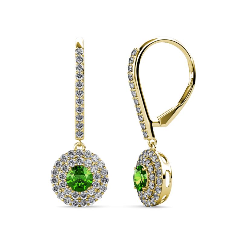 Mavra 3.5mm Green Garnet and Diamond Double Halo Dangling Earrings 