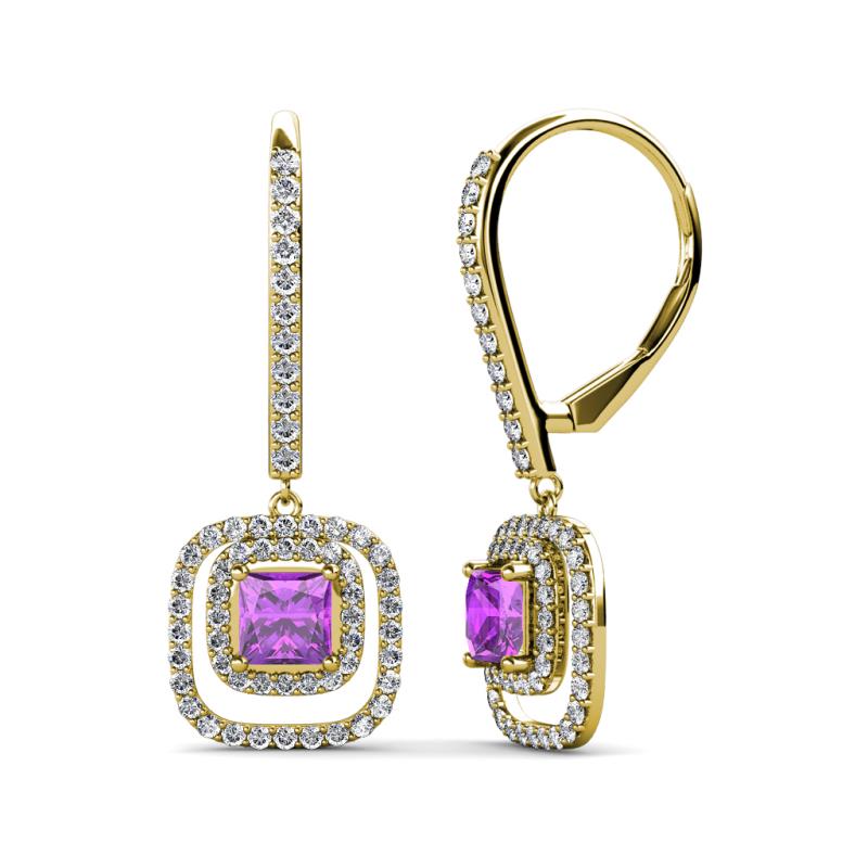 Turia Amethyst and Diamond Double Halo Dangling Earrings 