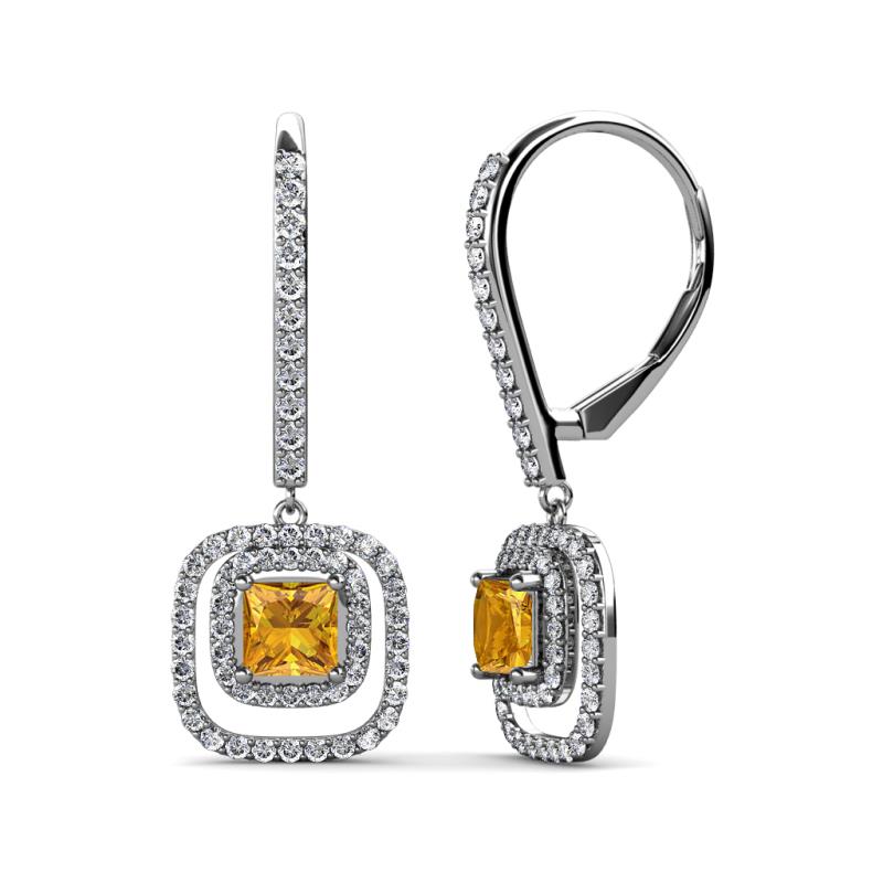 Turia Citrine and Diamond Double Halo Dangling Earrings 