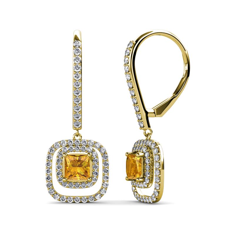 Turia Citrine and Diamond Double Halo Dangling Earrings 