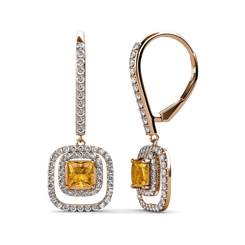 Turia Citrine and Diamond Double Halo Dangling Earrings 