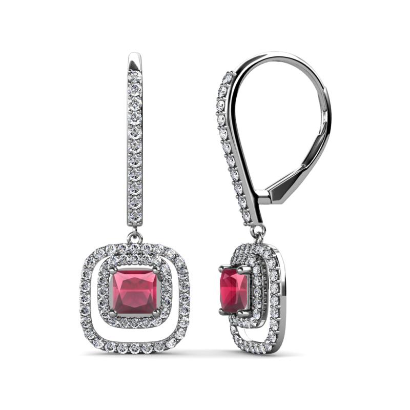 Turia Rhodolite Garnet and Diamond Double Halo Dangling Earrings 