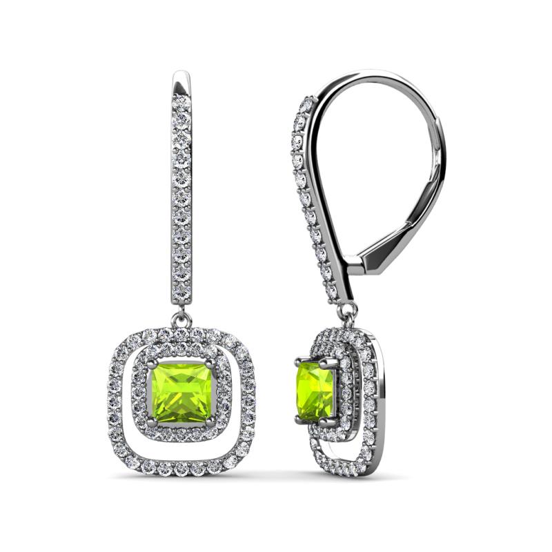 Turia Peridot and Diamond Double Halo Dangling Earrings 