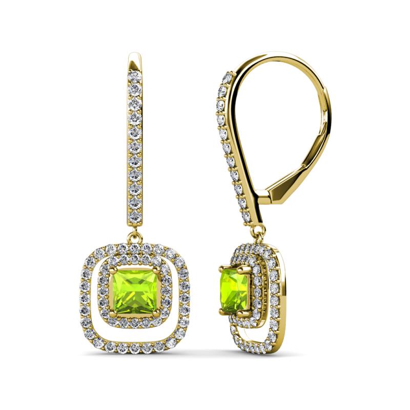 Turia Peridot and Diamond Double Halo Dangling Earrings 