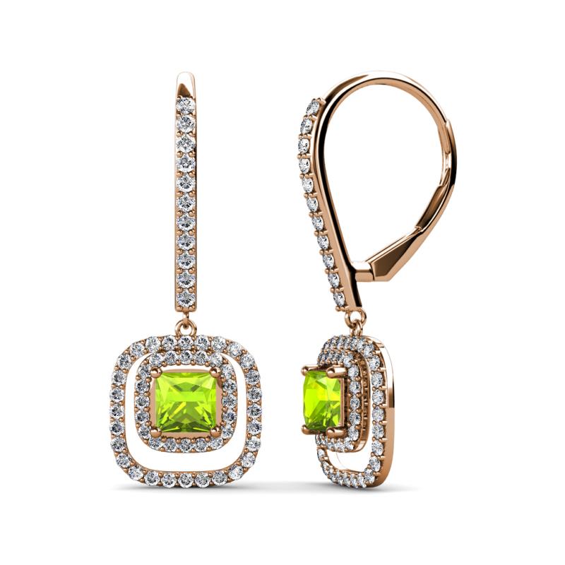 Turia Peridot and Diamond Double Halo Dangling Earrings 