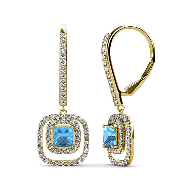 Turia Blue Topaz and Diamond Double Halo Dangling Earrings 