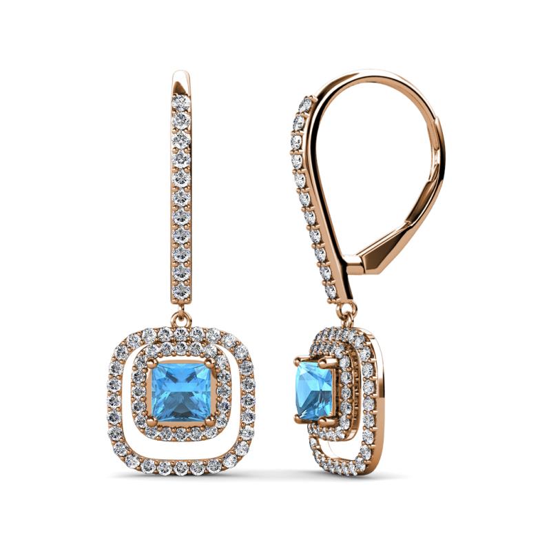 Turia Blue Topaz and Diamond Double Halo Dangling Earrings 