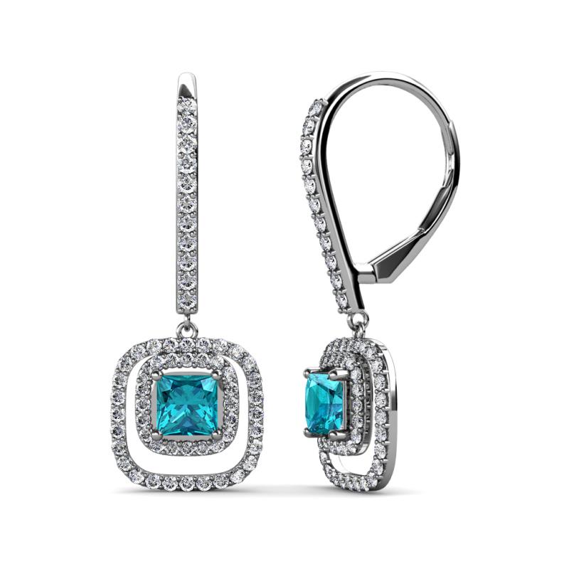 Turia London Blue Topaz and Diamond Double Halo Dangling Earrings 