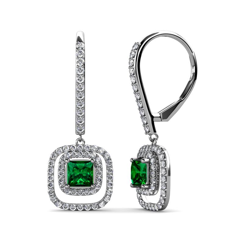 Turia Emerald and Diamond Double Halo Dangling Earrings 